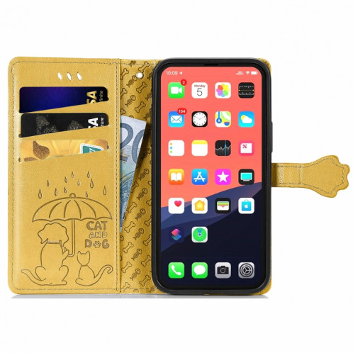 Étui de cuir horizontal horizontal de chat et de chien mignon avec support & carte Slots & Portefeuille et longe pour iPhone 13 Pro (Jaune) SH002E358-07