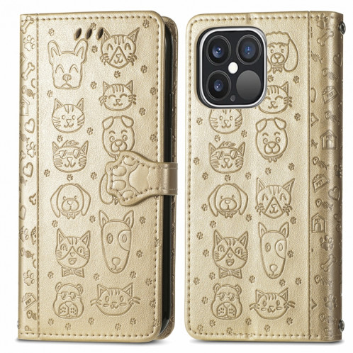 Étui en cuir horizontal horizontal de chat et de chien mignon avec support et portefeuille et portefeuille pour iPhone 13 Pro (or) SH002F413-07