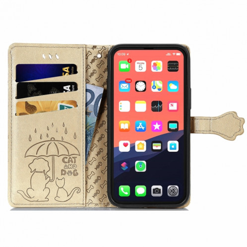 Étui en cuir horizontal horizontal de chat et de chien mignon avec support et portefeuille et portefeuille pour iPhone 13 Pro (or) SH002F413-07