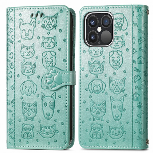 Étui de cuir horizontal horizontal de chat et de chien mignon avec support et portefeuille et portefeuille pour iPhone 13 PRO (Vert) SH002G1997-07