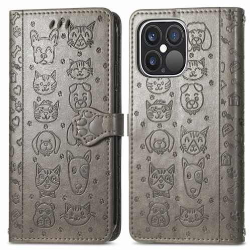 Coque en cuir horizontal horizontal de chat et de chien mignon avec support et portefeuille et portefeuille pour iPhone 13 Pro (gris) SH002H1368-07