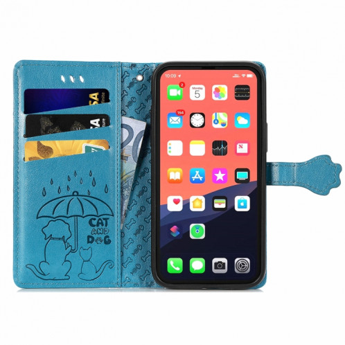 Étui de cuir horizontal horizontal de chat et de chien mignon avec support et portefeuille et portefeuille pour iPhone 13 (bleu) SH003C1643-07