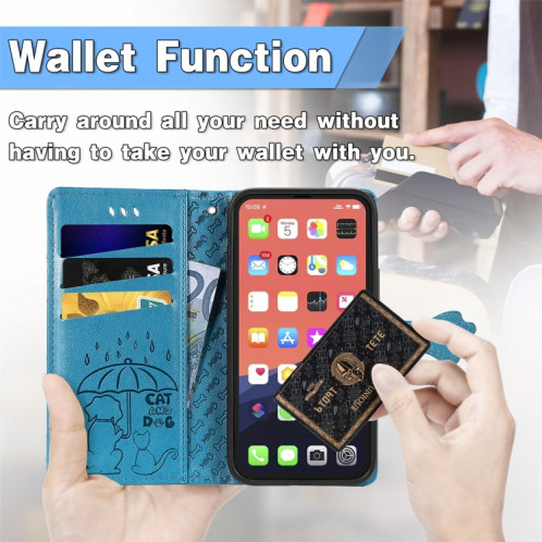 Étui de cuir horizontal horizontal de chat et de chien mignon avec support et portefeuille et portefeuille pour iPhone 13 (bleu) SH003C1643-07