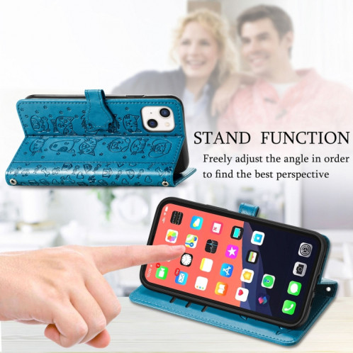 Étui de cuir horizontal horizontal de chat et de chien mignon avec support et portefeuille et portefeuille pour iPhone 13 (bleu) SH003C1643-07