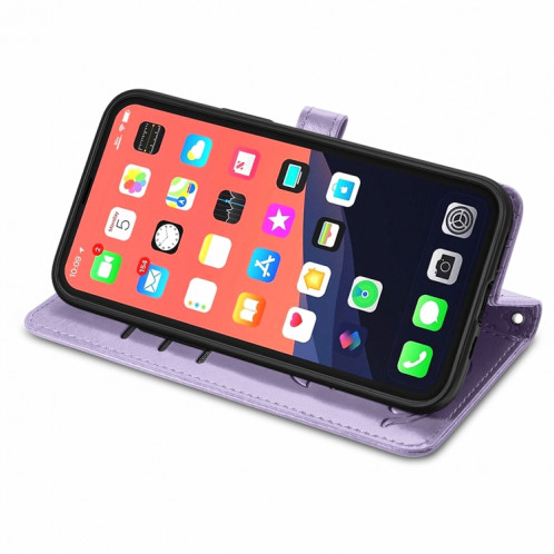 Étui de cuir horizontal horizontal de chat et de chien mignon avec support et carte de portefeuille et portefeuille et longe pour iPhone 13 (violet) SH003D650-07