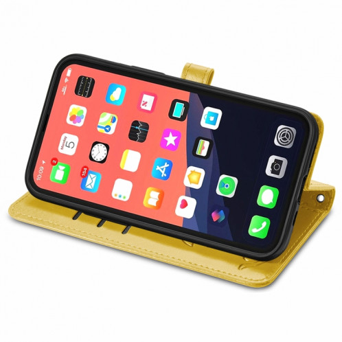 Coque jolie chat et chien enduit horizontal horizontal boîtier avec support et machine à sous de carte et portefeuille et longe pour iPhone 13 (jaune) SH003E1657-07