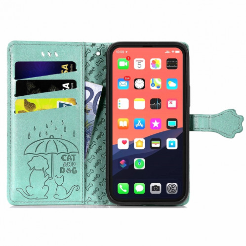 Étui en cuir horizontal horizontal de chat et de chien mignon avec support et portefeuille et portefeuille pour iPhone 13 (vert) SH003G960-07