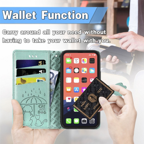 Étui en cuir horizontal horizontal de chat et de chien mignon avec support et portefeuille et portefeuille pour iPhone 13 (vert) SH003G960-07