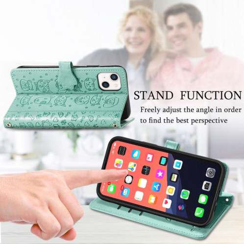 Étui en cuir horizontal horizontal de chat et de chien mignon avec support et portefeuille et portefeuille pour iPhone 13 (vert) SH003G960-07
