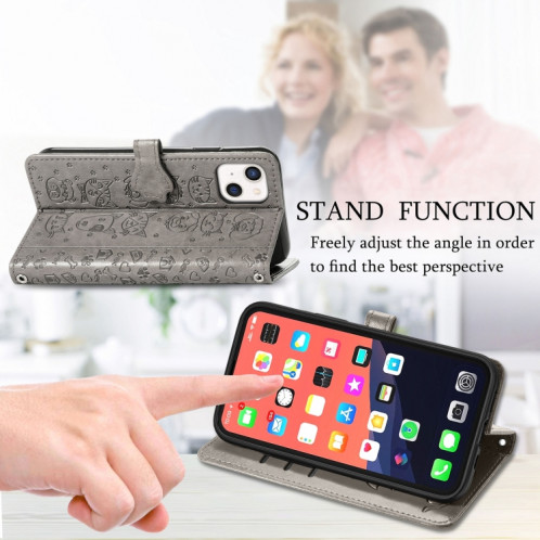 Étui en cuir horizontal horizontal de chat et de chien mignon avec support et portefeuille et portefeuille pour iPhone 13 (gris) SH003H1272-07