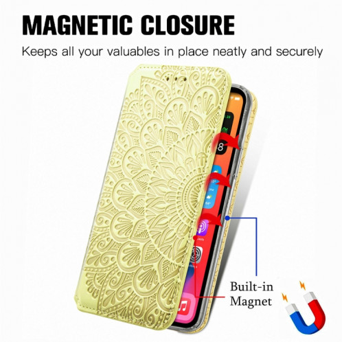 Pour iPhone 13 Pro Blooma Mandala Motif en relief Horizontal Horizontal Flip Coating avec support & Card Slots & Portefeuille (Jaune) SH102F1509-08