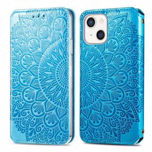 Pour iPhone 13 Bloomer Mandala Mandala Mandala Magnétique Horizontal Horizontal Toas Cuir Avec Support & Card Slots & Portefeuille (Bleu) SH103B1498-08