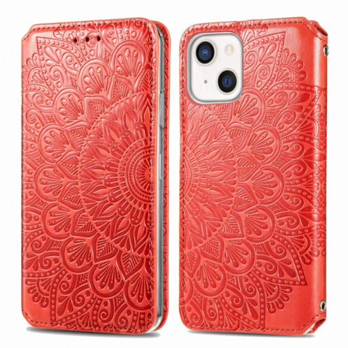 Pour iPhone 13 Bloomer Mandala Motif en relief Magnétique Horizontal Horizontal Toas Cuir avec support & Card Slots & Portefeuille (rouge) SH103D129-08