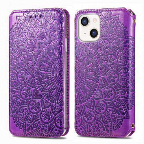 Pour iPhone 13 Mini Mandala Mandala Mandala Modèle magnétique Horizontal Horizontal Horizan Coque avec support & Card Slots & Portefeuille (Violet) SH104G1073-08