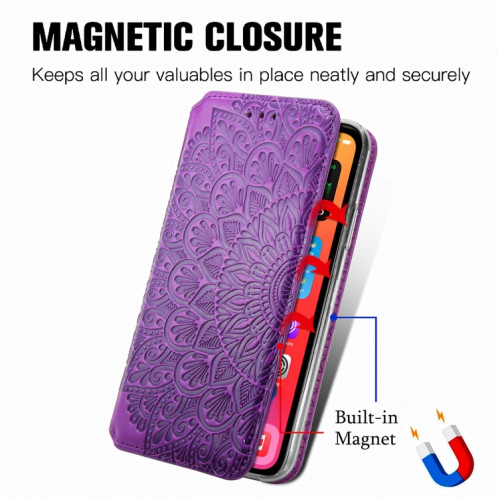Pour iPhone 13 Mini Mandala Mandala Mandala Modèle magnétique Horizontal Horizontal Horizan Coque avec support & Card Slots & Portefeuille (Violet) SH104G1073-08