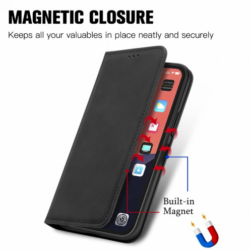 Pour iPhone 13 PRO rétro Skin Senten Business Magnetic Horizontal Flip Coating Too Horizon avec support et carte de portefeuille et cadre de portefeuille et photo (noir) SH202A283-09