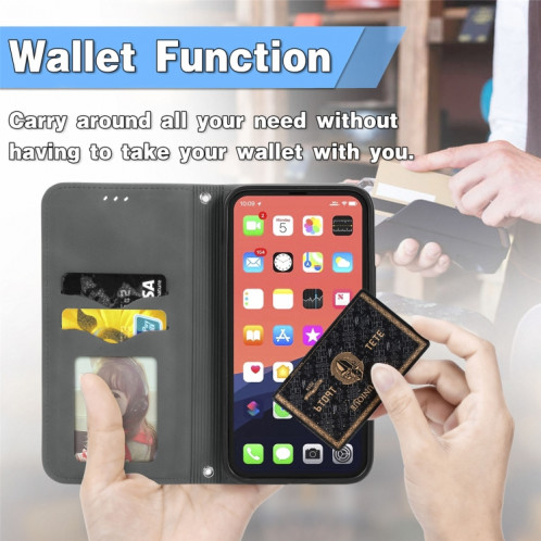 Pour iPhone 13 Pro rétro Skin Sentez l'étui en cuir horizontal horizontal magnétique professionnel avec support et carte de portefeuille et cadre de portefeuille et photo (gris) SH202B1886-09