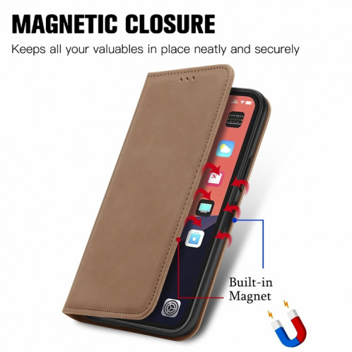 Pour iPhone 13 Pro rétro Skin Sentez l'étui en cuir horizontal horizontal magnétique commercial avec support et carte de portefeuille et cadre de portefeuille et photo (brun) SH202C1639-09