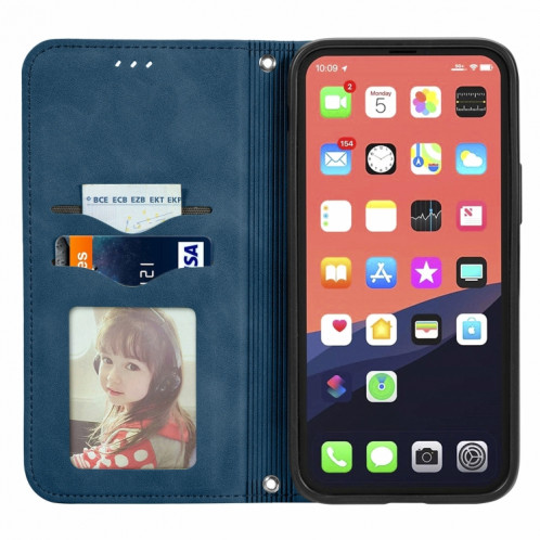 Pour iPhone 13 PRO rétro Skin Sentence Boîte à retournement horizontale magnétique magnétique avec support et carte de portefeuille et cadre de portefeuille et photo (bleu) SH202D931-09