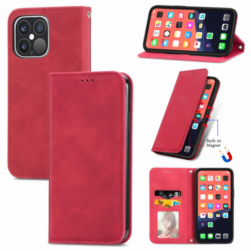 Pour iPhone 13 Pro rétro Skin Sentez l'étui en cuir horizontal horizontal magnétique professionnel avec support et carte de portefeuille et cadre photo (rouge) SH202E512-09