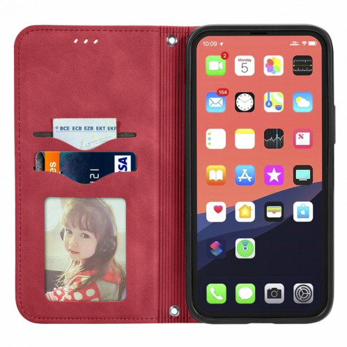 Pour iPhone 13 Pro rétro Skin Sentez l'étui en cuir horizontal horizontal magnétique professionnel avec support et carte de portefeuille et cadre photo (rouge) SH202E512-09
