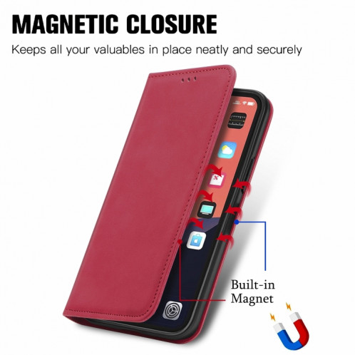 Pour iPhone 13 Pro rétro Skin Sentez l'étui en cuir horizontal horizontal magnétique professionnel avec support et carte de portefeuille et cadre photo (rouge) SH202E512-09