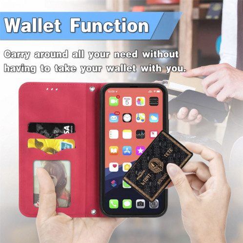Pour iPhone 13 Pro rétro Skin Sentez l'étui en cuir horizontal horizontal magnétique professionnel avec support et carte de portefeuille et cadre photo (rouge) SH202E512-09
