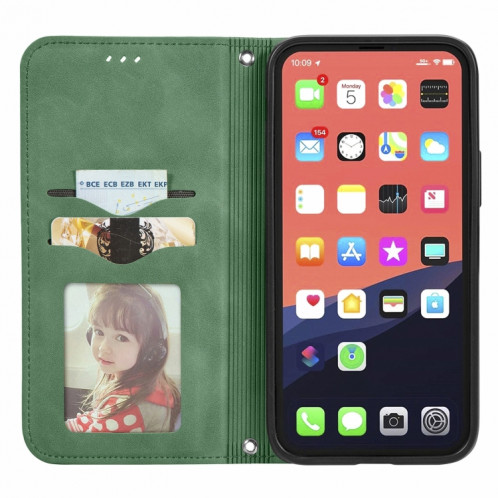 Pour iPhone 13 PRO rétro skin Sentez l'étui en cuir horizontal horizontal magnétique professionnel avec support et portefeuille et cadre photo (vert) SH202F1232-09