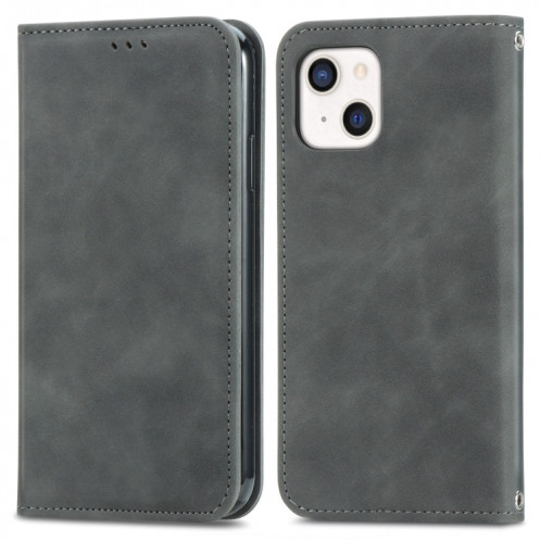 Pour iPhone 13, skin rétro Sentez l'étui en cuir horizontal horizontal professionnel avec support et carte de portefeuille et cadre photo (gris) SH203B1211-09