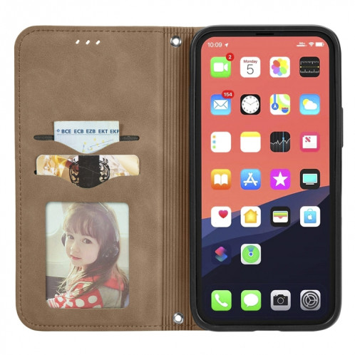 Pour iPhone 13, la peau rétro Sentez l'étui en cuir horizontal horizontal magnétique professionnel avec support et carte de portefeuille et cadre photo (brun) SH203C216-09