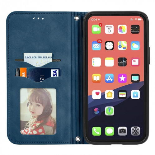 Pour iPhone 13, skin rétro Sentez l'étui en cuir horizontal magnétique professionnel avec support et portefeuille et cadre de portefeuille et photo (bleu) SH203D478-09