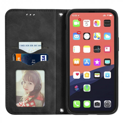 Pour iPhone 13 mini peau rétro Sentez l'étui en cuir horizontal horizontal magnétique commercial avec support et carte de portefeuille et cadre de portefeuille et photo (noir) SH204A230-09