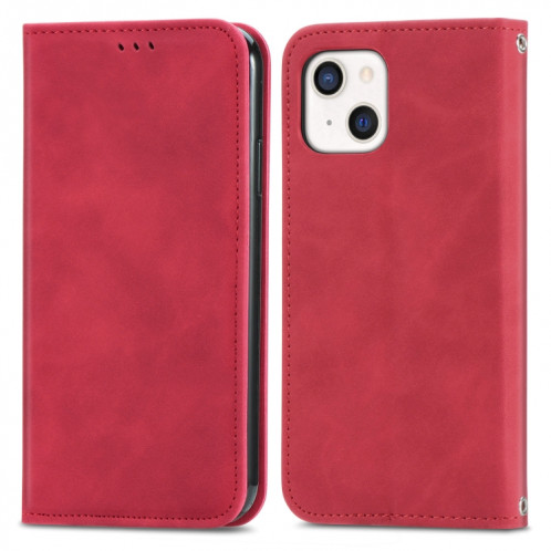 Pour iPhone 13 mini-peau rétro Sentez l'étui horizontal horizontal magnétique avec support et carte de portefeuille et cadre de portefeuille et photo (rouge) SH204E1352-09