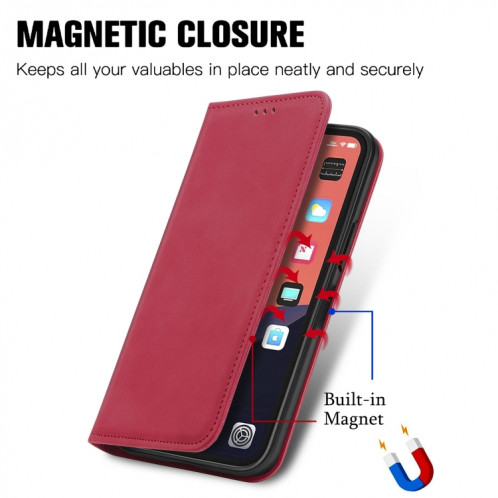 Pour iPhone 13 mini-peau rétro Sentez l'étui horizontal horizontal magnétique avec support et carte de portefeuille et cadre de portefeuille et photo (rouge) SH204E1352-09