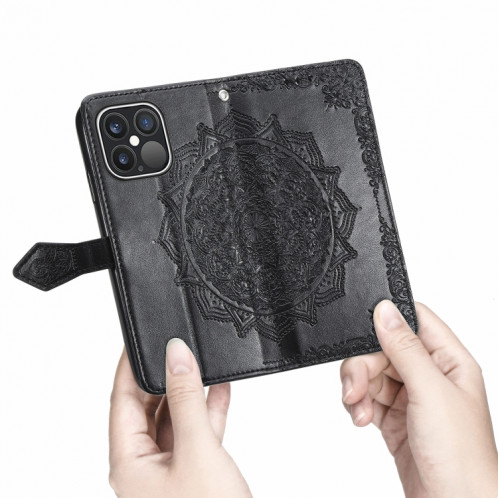 Horizon Horizontal horizontal de Mandala Fleur avec support & Three Card Slots & Wallet & Lanière pour iPhone 13 PRO (Noir) SH302A648-07