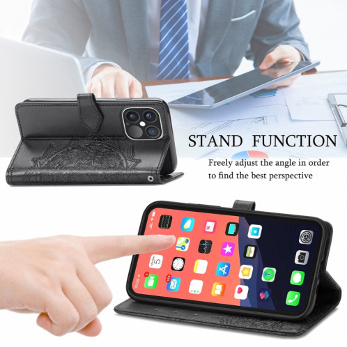 Horizon Horizontal horizontal de Mandala Fleur avec support & Three Card Slots & Wallet & Lanière pour iPhone 13 PRO (Noir) SH302A648-07
