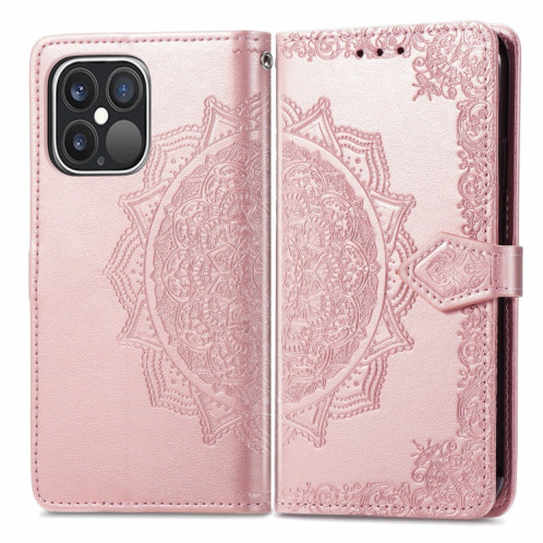 Horizon horizontal horizontal de Mandala avec support & Three Card Slots & Wallet & Lanière pour iPhone 13 Pro (Rose Gold) SH302B434-07