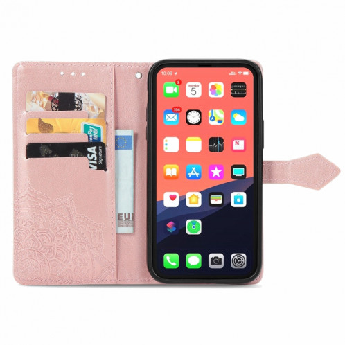 Horizon horizontal horizontal de Mandala avec support & Three Card Slots & Wallet & Lanière pour iPhone 13 Pro (Rose Gold) SH302B434-07