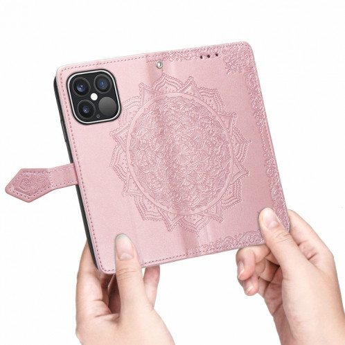 Horizon horizontal horizontal de Mandala avec support & Three Card Slots & Wallet & Lanière pour iPhone 13 Pro (Rose Gold) SH302B434-07