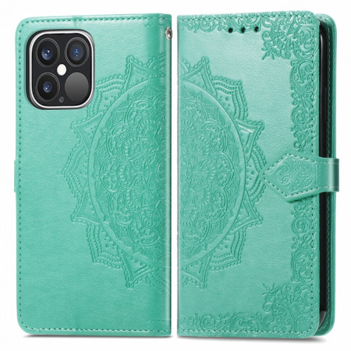 Horizon horizontal horizontal de Mandala avec titulaire et portefeuille et portefeuille pour iPhone 13 Pro (Vert) SH302C1378-07