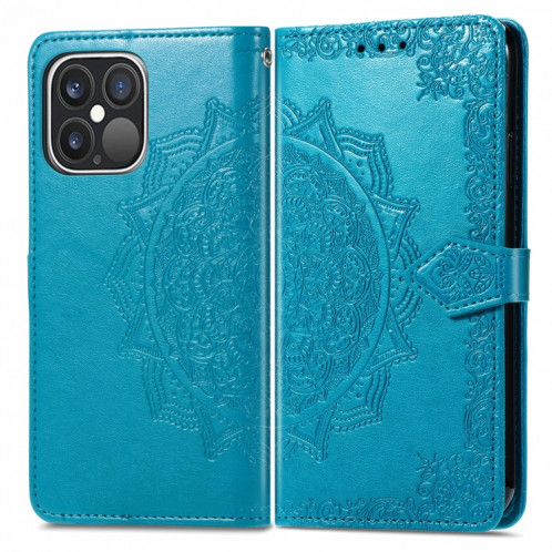 Horizon Horizontal horizontal de Mandala Flower avec support & Three Card Slots & Wallet & Lanière pour iPhone 13 PRO (Bleu) SH302D1386-07