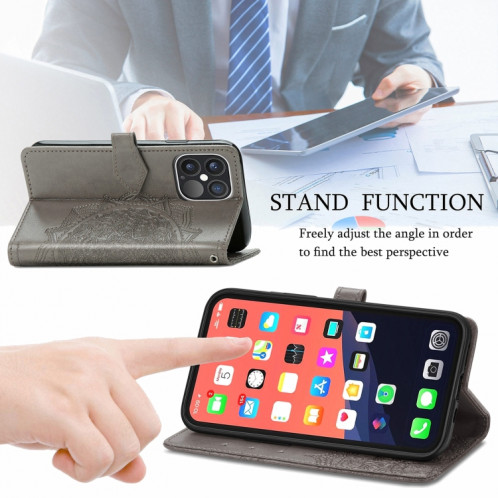 Horizon Horizontal Horizontal en relief de Mandala avec titulaire & Three Card Slots & Wallet & Lanière pour iPhone 13 Pro (gris) SH302E264-07