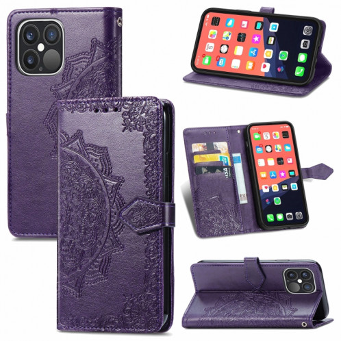 Horizon Horizontal Horizontal Horizon avec titulaire & Three Card Slots & Wallet & Lanière pour iPhone 13 PRO (Violet) SH302F1134-07