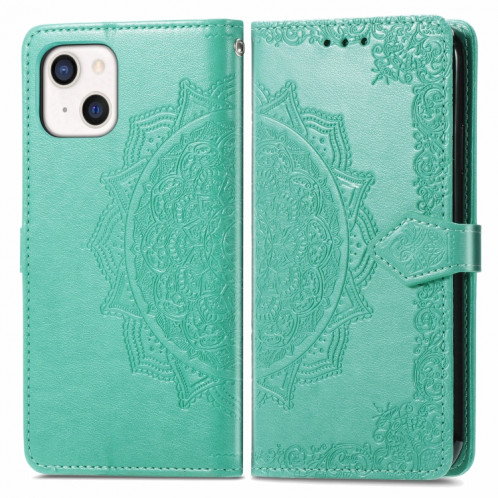 Mandala Flower Horizontal Horizontal Horizon Cuir Coffret avec support & Three Card Slots & Portefeuille et longe pour iPhone 13 (Vert) SH303C1072-07