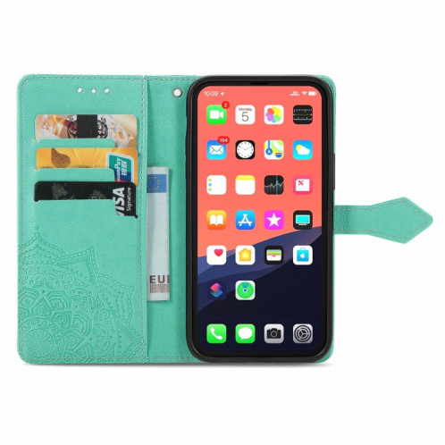 Mandala Flower Horizontal Horizontal Horizon Cuir Coffret avec support & Three Card Slots & Portefeuille et longe pour iPhone 13 (Vert) SH303C1072-07