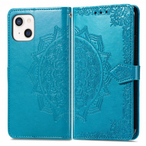 Horizon Horizontal horizontal de Mandala avec support & Three Card Slots & Wallet & Lanière pour iPhone 13 (bleu) SH303D1038-07