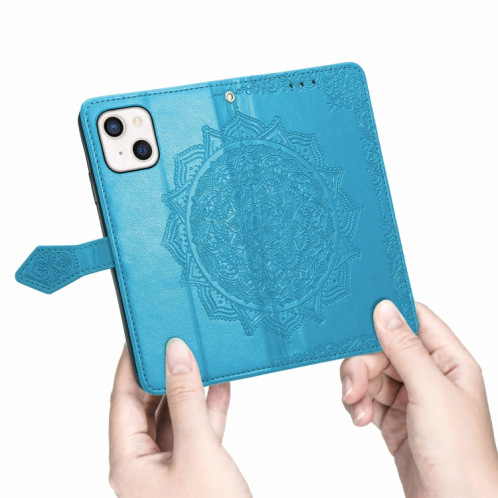 Horizon Horizontal horizontal de Mandala avec support & Three Card Slots & Wallet & Lanière pour iPhone 13 (bleu) SH303D1038-07