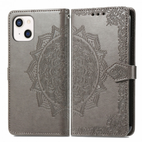 Horizon horizontal horizontal de Mandala avec support & Three Card Slots & Portefeuille et longe pour iPhone 13 (gris) SH303E894-07