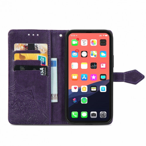 Horizon Horizontal Horizontal de Fleur Mandala avec support & Three Card Slots & Wallet & Lanière pour iPhone 13 (violet) SH303F356-07