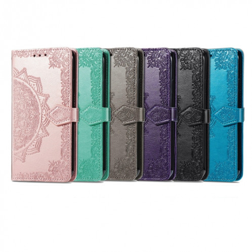 Horizon Horizontal horizontal en relief de Mandala avec support & Three Card Slots & Wallet & Lanière pour iPhone 13 (Noir) SH303A288-07